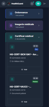 Application mobile HealthGuard - Partage de documents